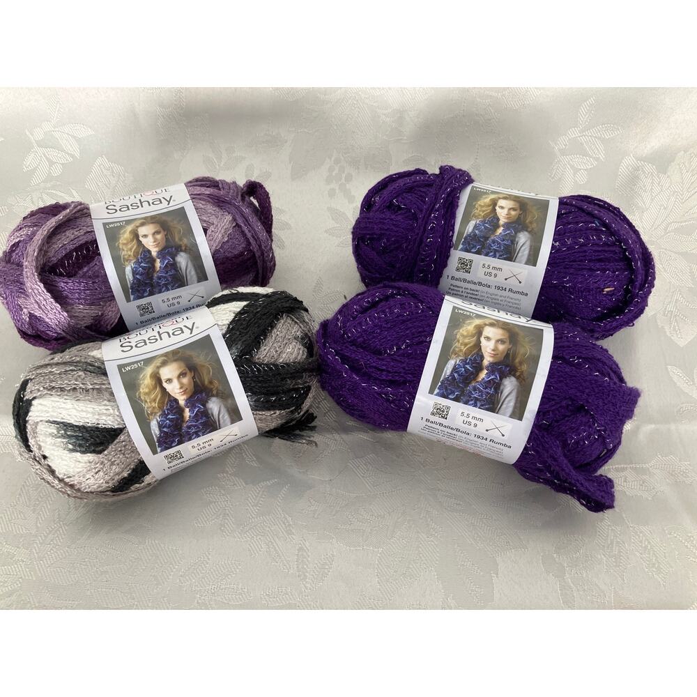 Lot of 4 Red Heart Boutique Sashay Yarn Skeins Boogie Hip Hop Purple 5.5mm US 9